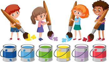 Many children holding colour brushes vector