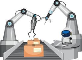 Automation industry concept with assembly line robots vector