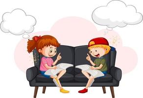 A kid reading book with speech bubble vector