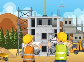 Building construction site with workers vector