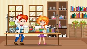 escena de laboratorio con personaje de dibujos animados científico vector