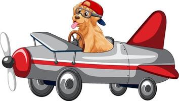 un perro conduciendo un avión sobre fondo blanco vector