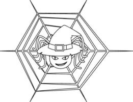 Halloween spider black and white doodle character vector