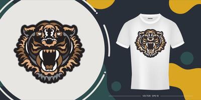 The colored face of a lion, composed of patterns. Tiger head print. For T-shirts, phone cases and cups. Isolated. illustration. vector