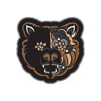 Color print face of a bear. Miami style. Isolated. Vector