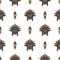 Seamless pattern with tiger head in feathers. For backgrounds, prints and textiles. vector