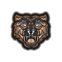 Color Print Polynesian style tiger face. Isolated. Vector