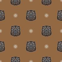 Seamless pattern with tiger head in simple boho style. Good for clothing, textiles and prints. Vector