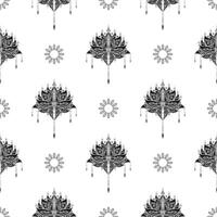 Lotus seamless pattern. Black and white. Good for garments, textiles, backgrounds and prints. Vector illustration.