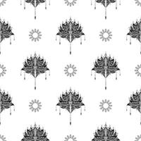 Lotus seamless pattern. Black and white. Good for garments, textiles, backgrounds and prints. Vector illustration.