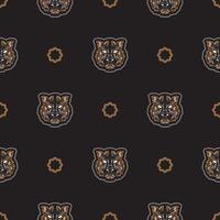 Seamless pattern with tiger face in colored boho style. Polynesian style tiger face. Good for backgrounds and prints. Vector illustration.