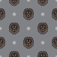 Seamless pattern with tiger head in simple boho style. Good for garments, textiles, backgrounds and prints. Vector