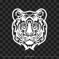 The lion's face is made up of patterns. Tiger head print. Vector illustration.