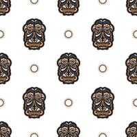Seamless pattern with tiki mask in Samoan style. Good for t-shirt prints, cups, phone cases. Isolated. Vector illustration.