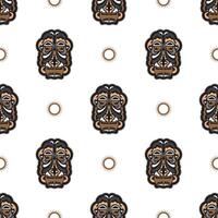 Seamless pattern with tiki mask in Samoan style. Good for t-shirt prints, cups, phone cases. Isolated. Vector illustration.