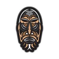 Tiki mask in Polynesian style. Good for t-shirt prints, cups, phone cases and tattoos. Isolated. Vector