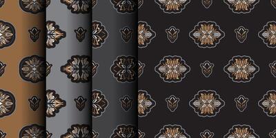 Set of Seamless pattern with lotuses. Dark background. Expensive and luxurious style. Good for prints, apparel and textiles. Vector illustration.