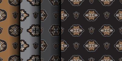 Set of Seamless pattern with lotuses. Dark background. Expensive and luxurious style. Good for prints, apparel and textiles. Vector illustration.