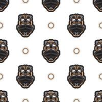 Seamless pattern with tiki mask on a white background. Good for t-shirt prints, cups, phone cases. Isolated. Vector illustration.