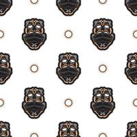 Seamless pattern with tiki mask on a white background. Good for t-shirt prints, cups, phone cases. Isolated. Vector illustration.