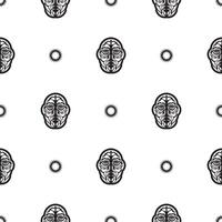 Seamless pattern with tiki face, mask or totem. Samoan style patterns. Good for prints, textiles and backgrounds. Isolated. Vector illustration.