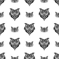 Seamless pattern with owl face. Polynesia and Samoa patterns. Suitable for poster, postcard, banner, textile and menu design. Vector