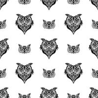 Seamless pattern with owl face. Polynesia and Samoa patterns. Suitable for poster, postcard, banner, textile and menu design. Vector