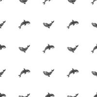 Seamless Black and White Pattern with Whales in Simple Style. Good for clothing and textiles. Vector