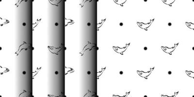 Set of Seamless Black and White Pattern with Whales in Simple Style. Good for clothing and textiles. Vector illustration.