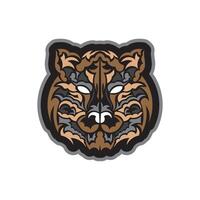 Colored Tiger print in boho style. Polynesian style tiger face. Isolated. Vector