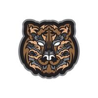 Colored Tiger print in boho style. Polynesian style tiger face. Isolated. Vector