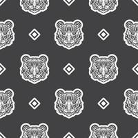 Tiger face seamless pattern in Maori style. Boho tiger face. Good for clothing and textiles. Vector illustration.