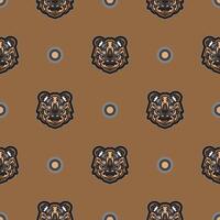 Tiger face seamless pattern in Maori style. Boho tiger face. Good for backgrounds and prints. Vector