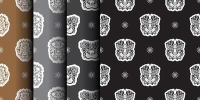 Set of Seamless pattern with a lion's head in a simple style. Good for backgrounds and prints. illustration. vector