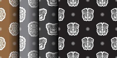 Set of Seamless pattern with a lion's head in a simple style. Good for backgrounds and prints. Vector illustration.