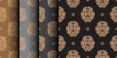 Set of Seamless pattern with a tiger head in a simple style. Good for backgrounds and prints. Vector