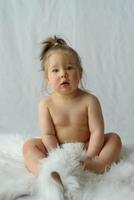Portrait of a little girl on a white background. photo