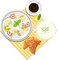 Top view Healthy salad and placemat on white background vector