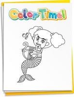 Worksheets template with color time text and mermaid outline vector