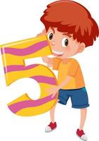 Student boy holding the number cartoon character isolated on white background vector