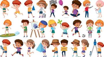 Set of children doing different activities on white background vector