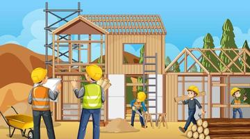 Building construction site with workers vector