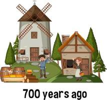 English prepositions of time with medieval scene vector