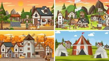 Set of different scene medieval vector