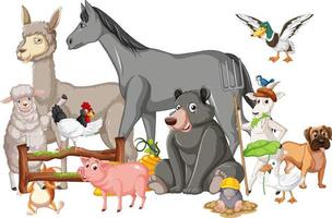 Many farm animals by the fence vector