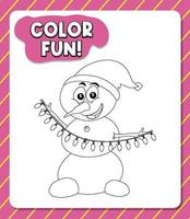 Worksheets template with color fun text and snowman outline vector