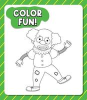 Worksheets template with color fun text and clown outline vector