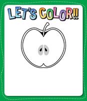 Worksheets template with lets color text and apple outline vector