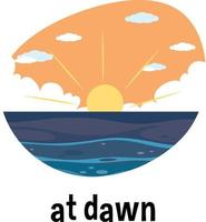 English prepositions of time with dawn scene vector