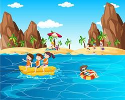 Scene with kids swimming in the ocean vector